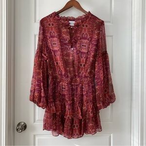 MISA Los Angeles Teya Boho Long Sleeve Tiered Mini Dress